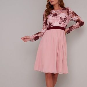 Chi Chi London Pink Floral Lace Long Sleeve Dress
